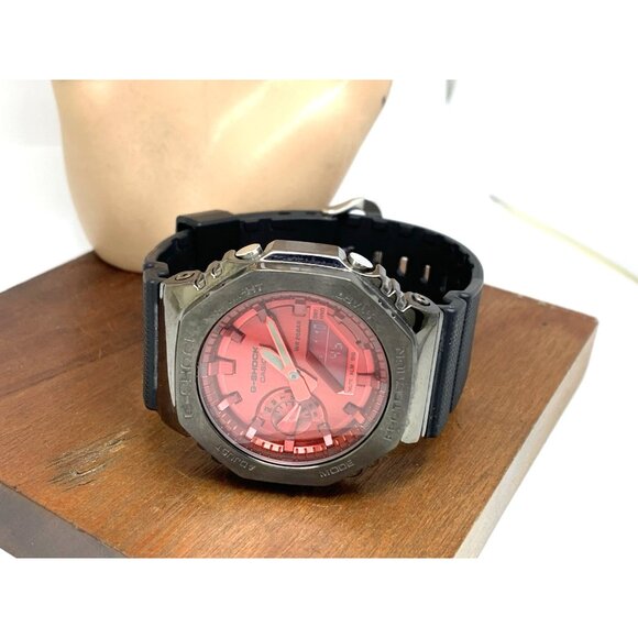 Casio G-Shock Men's Watch GM2100B Quartz Red Dial Black 44mm Analog Digital 5611 - Picture 8 of 14